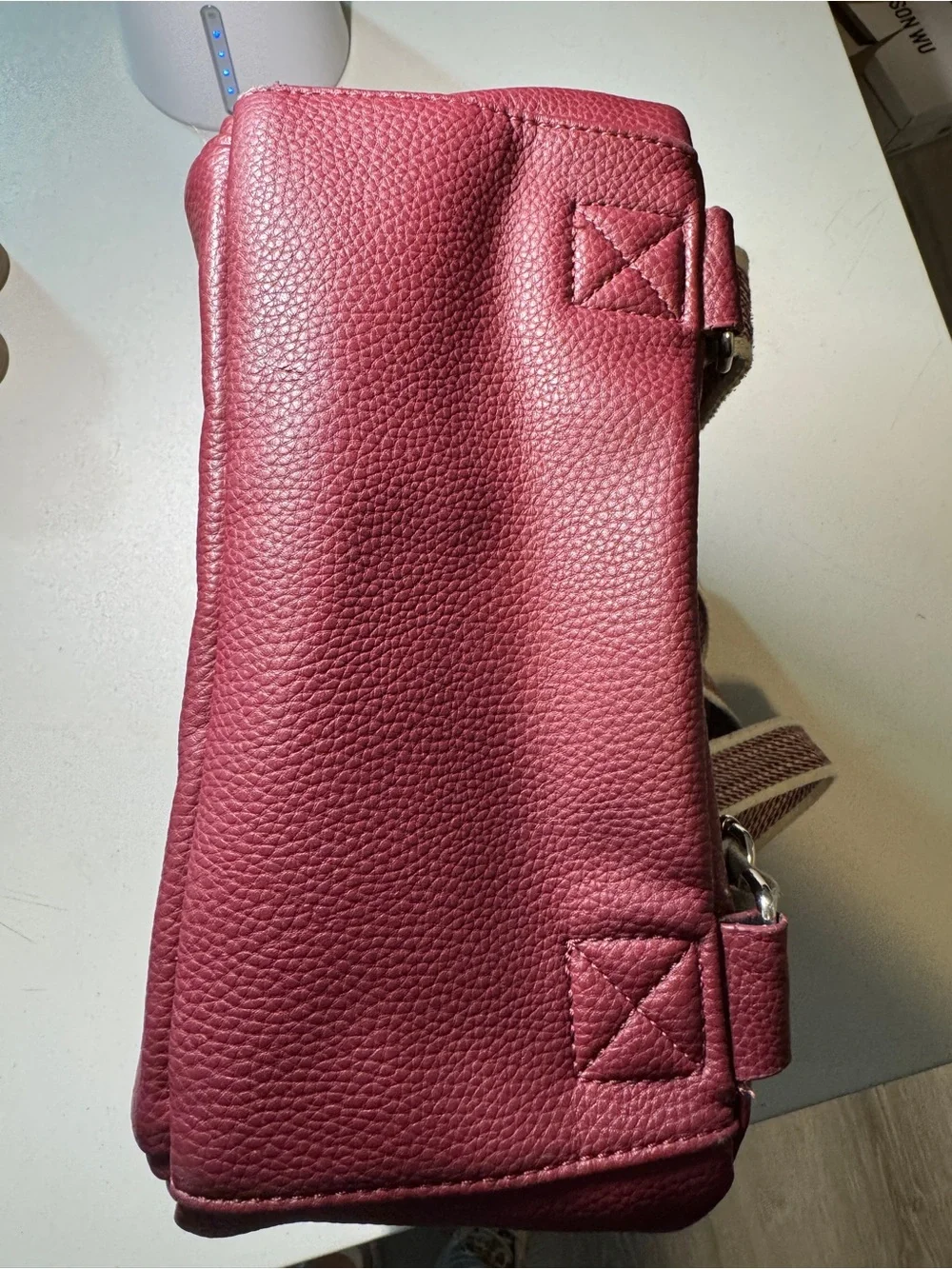 Thirty-One Monogram 'L' Burgundy Faux Leather Backpack